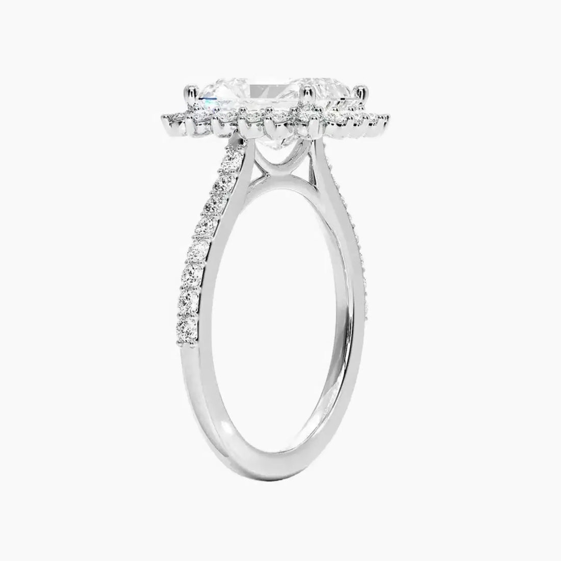 Soraya Pave Radiant Designer 2.5 Carat Lab Grown Diamond Engagement Ring in 18K White Gold