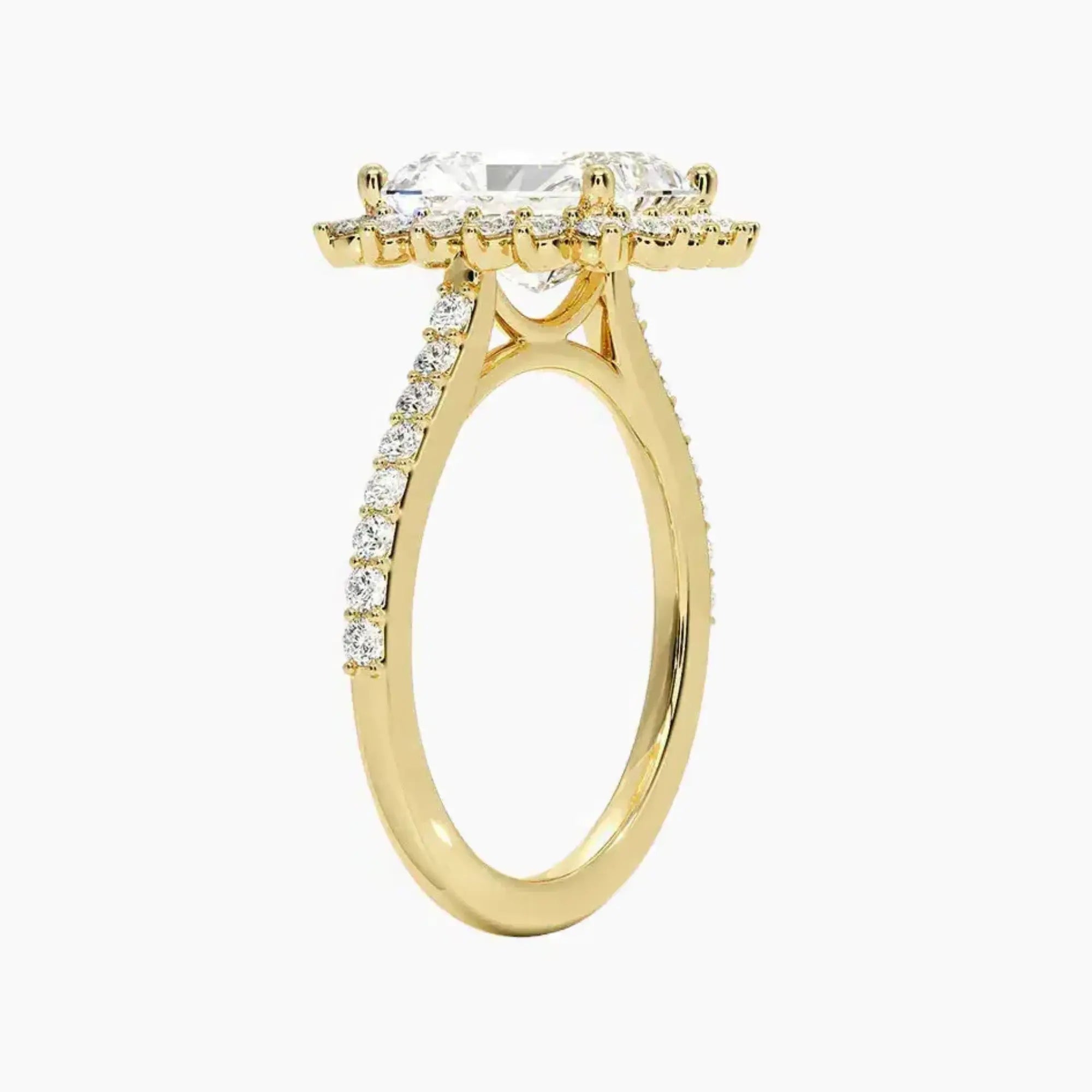Soraya Pave Radiant Designer 2 Carat Lab Grown Diamond Engagement Ring in 14K Yellow Gold