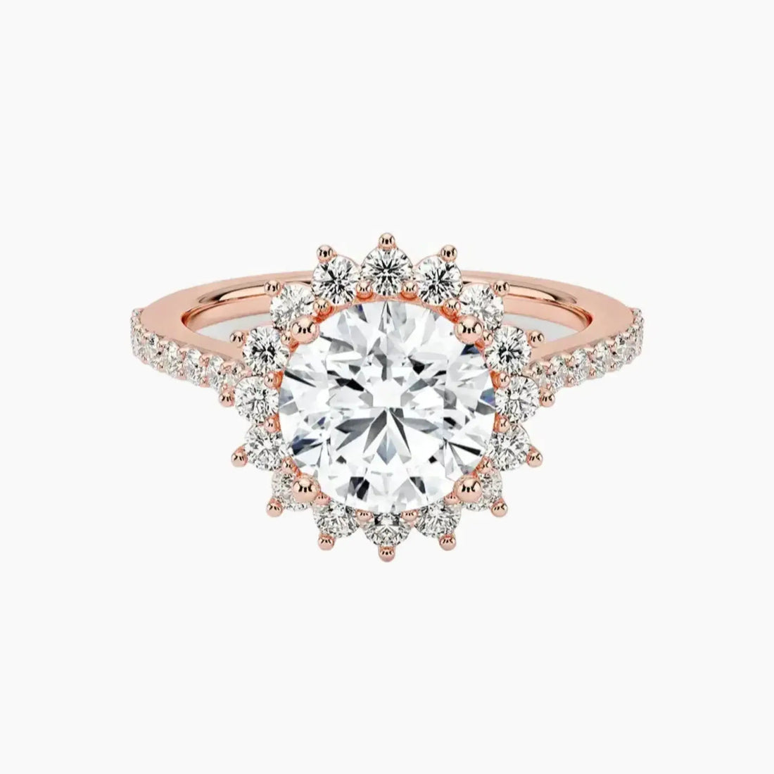 Soraya Pave Round Designer 2 Carat Lab Grown Diamond Engagement Ring in 14K Rose Gold