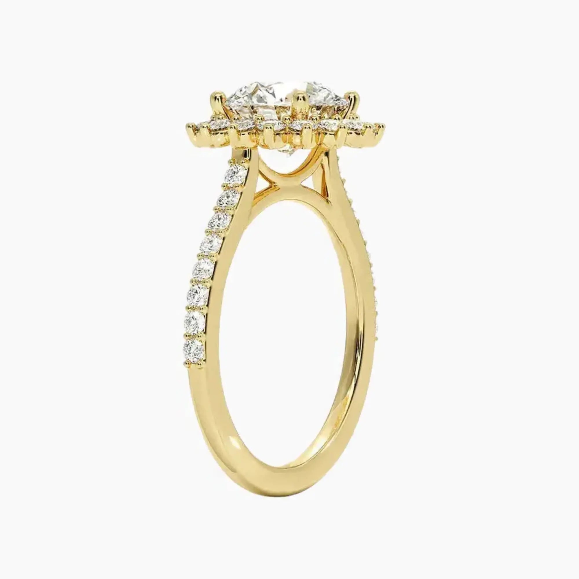 Soraya Pave Round Designer 1.5 Carat Lab Grown Diamond Engagement Ring in 14K Yellow Gold