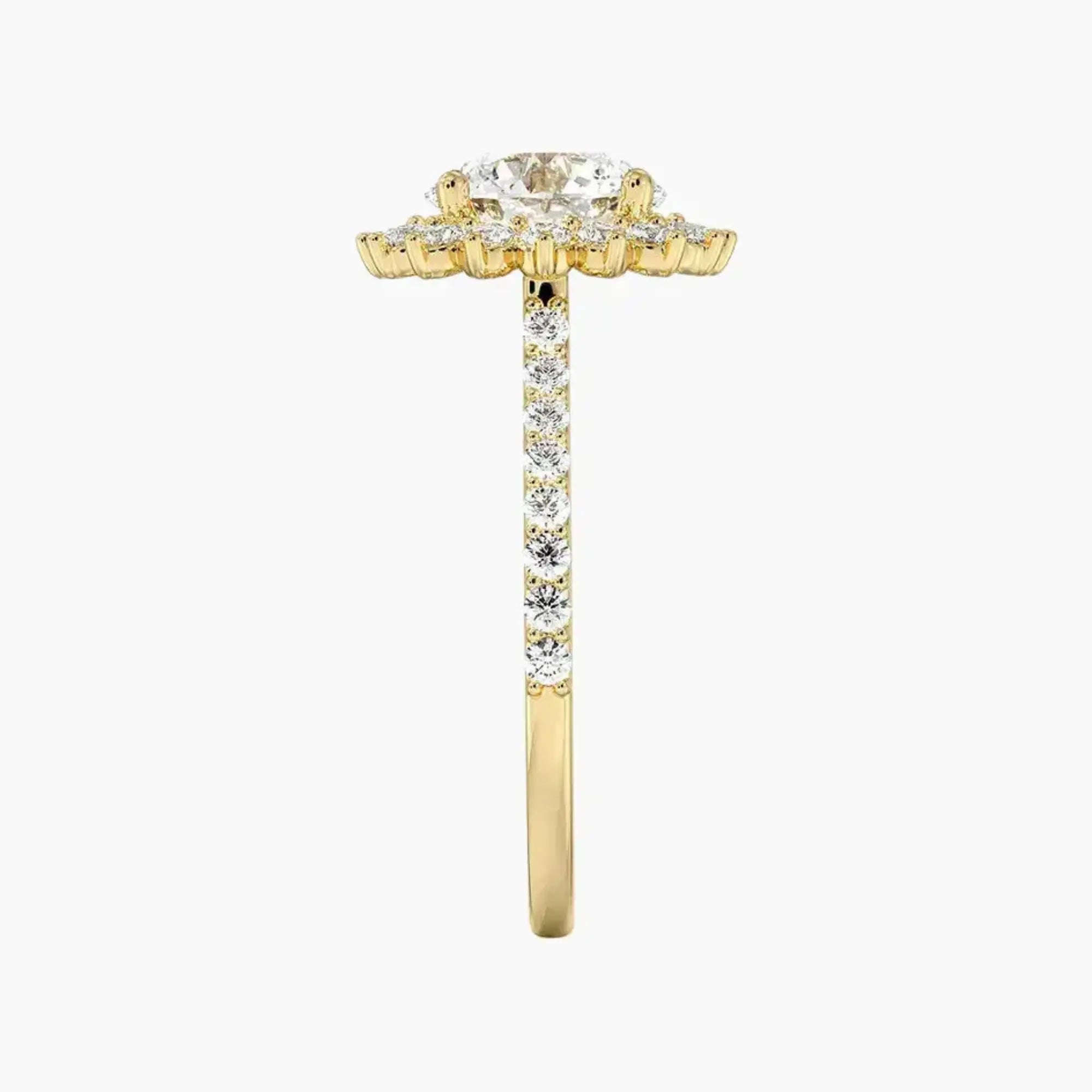 Soraya Pave Round Designer 2.5 Carat Lab Grown Diamond Engagement Ring in 18K Yellow Gold