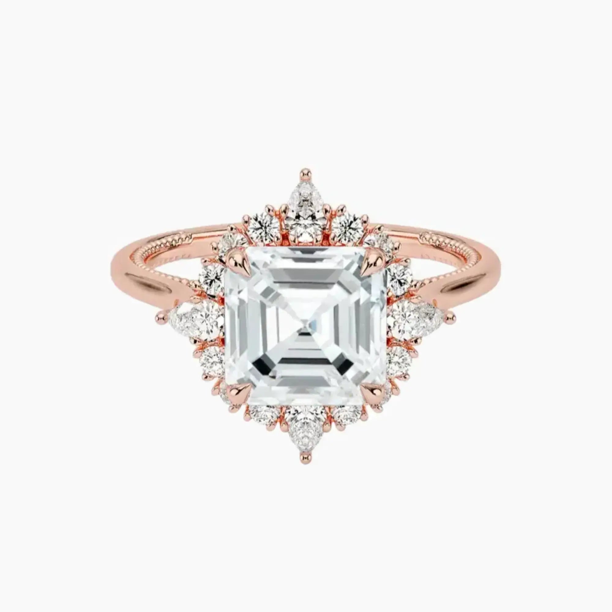 Elara Asscher Designer Diamond Ring Setting in 14K Rose Gold