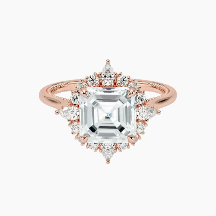 Elara Asscher Designer Diamond Ring Setting in 14K Rose Gold