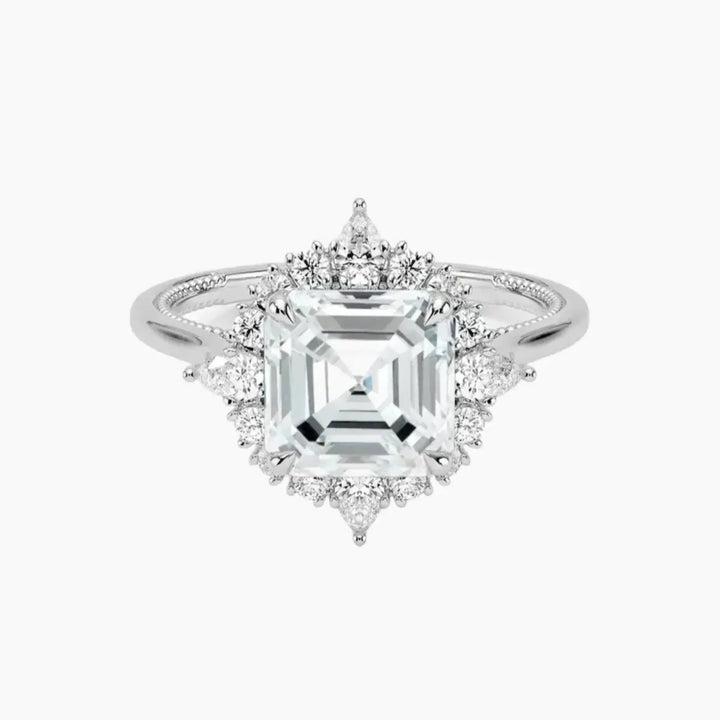 Elara Asscher Designer 1.5 Carat Lab Grown Diamond Engagement Ring in 18K White Gold