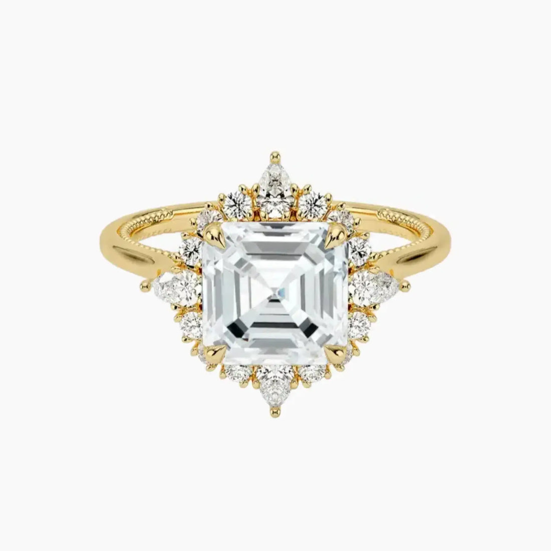 Elara Asscher Designer 2 Carat Lab Grown Diamond Engagement Ring in 14K Yellow Gold