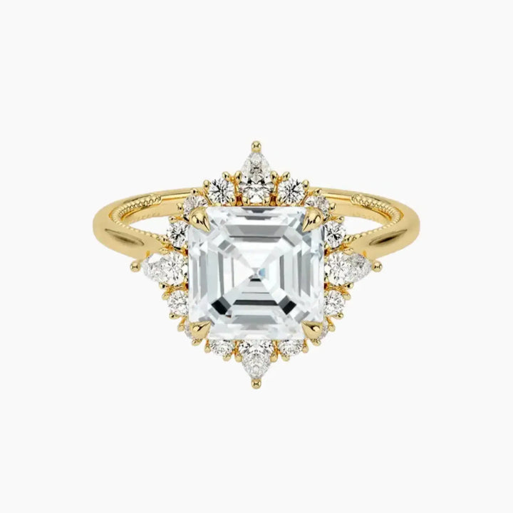 Elara Asscher Designer 1.5 Carat Lab Grown Diamond Engagement Ring in 18K Yellow Gold