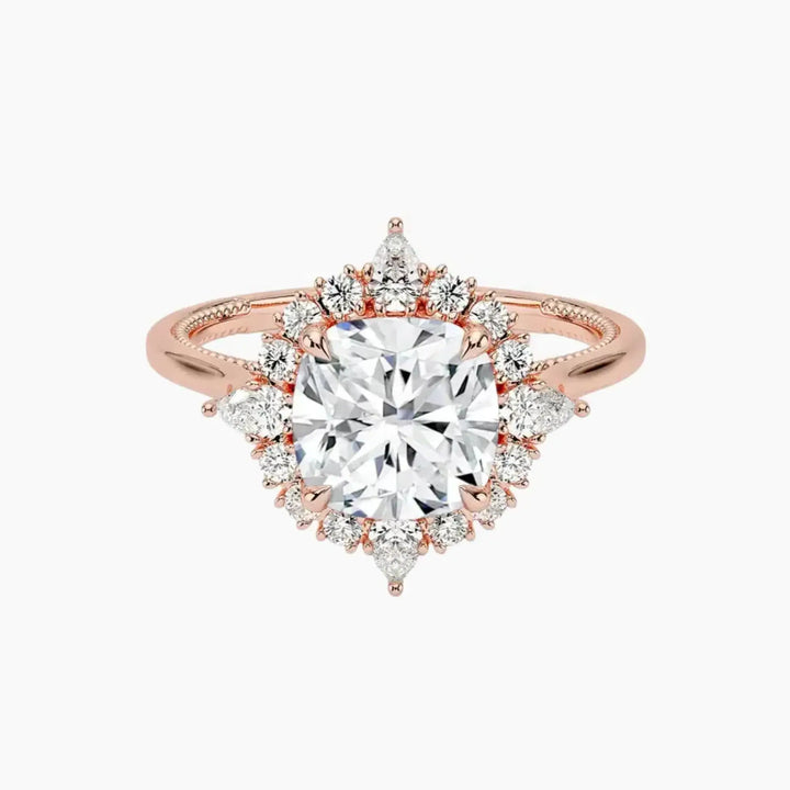 Elara Cushion Designer 1 Carat Lab Grown Diamond Engagement Ring in 14K Rose Gold