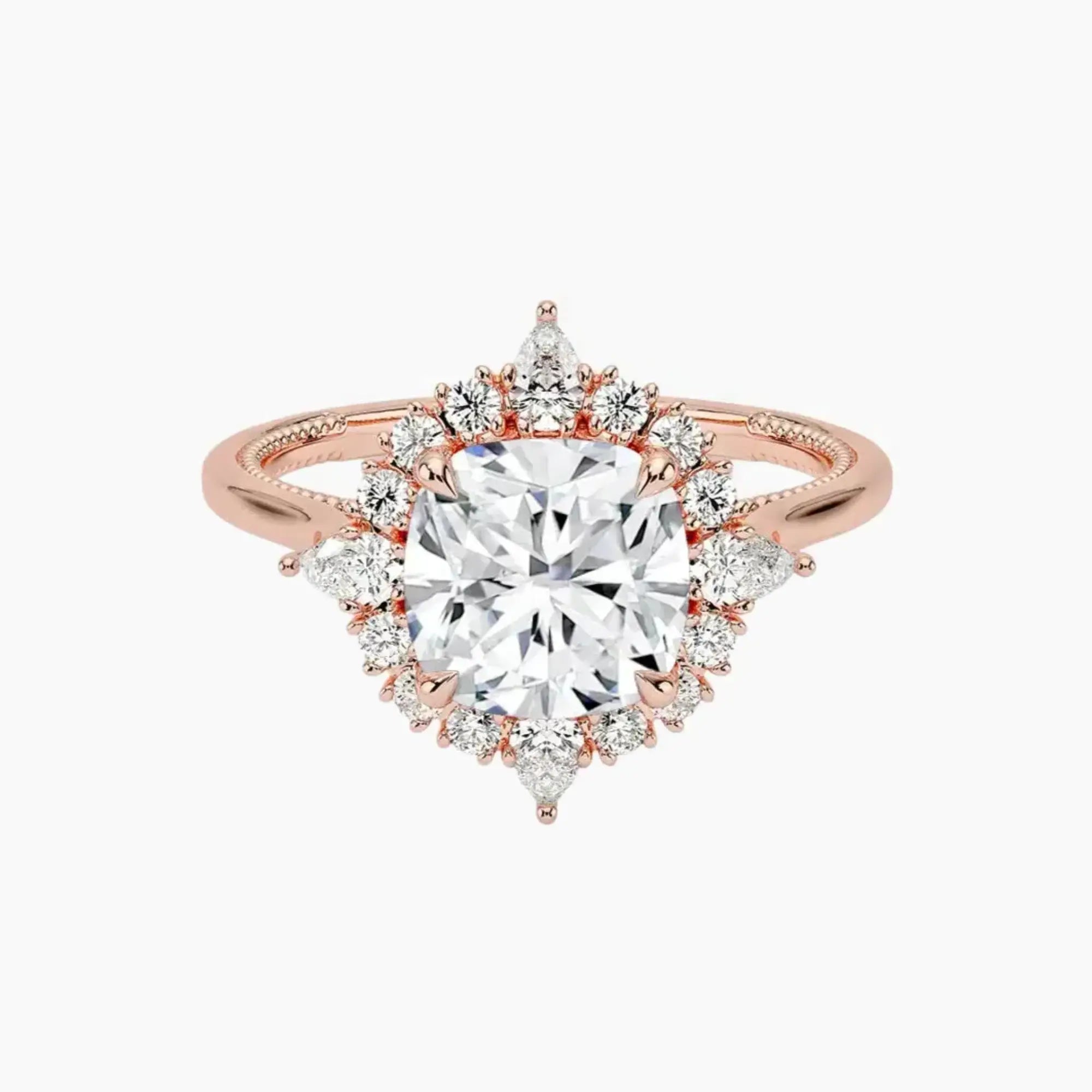 Elara Cushion Designer Diamond Ring Setting in 14K Rose Gold