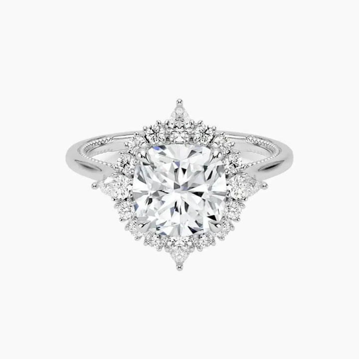 Elara Cushion Designer 1.5 Carat Lab Grown Diamond Engagement Ring in 18K White Gold