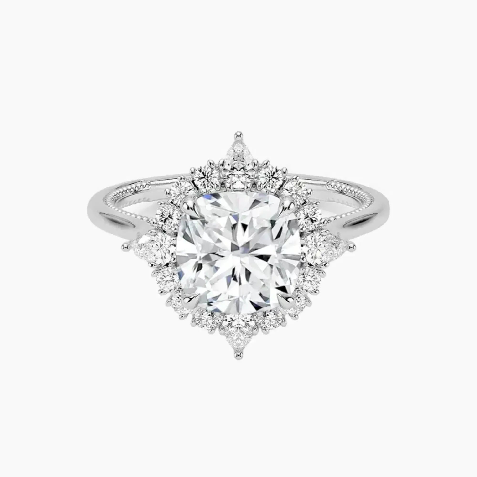 Elara Cushion Designer 2 Carat Lab Grown Diamond Engagement Ring in 18K White Gold