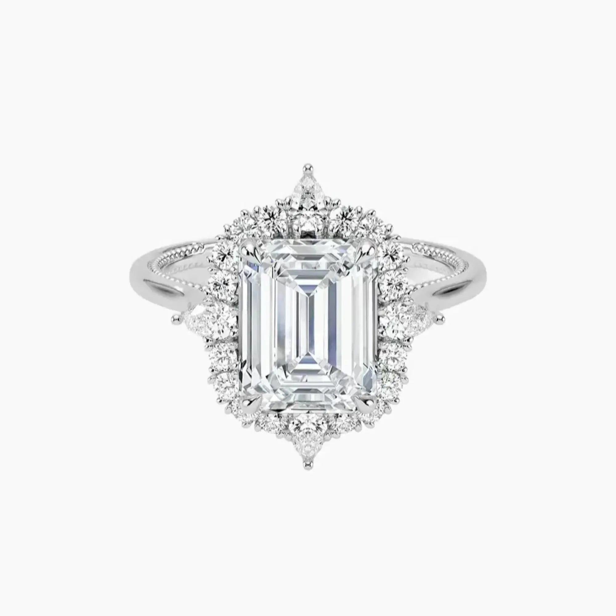 Elara Emerald Designer 2 Carat Lab Grown Diamond Engagement Ring in 18K White Gold
