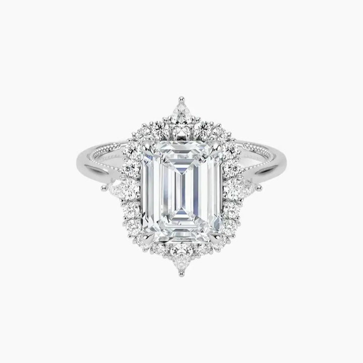 Elara Emerald Designer 2.5 Carat Lab Grown Diamond Engagement Ring in 14K White Gold