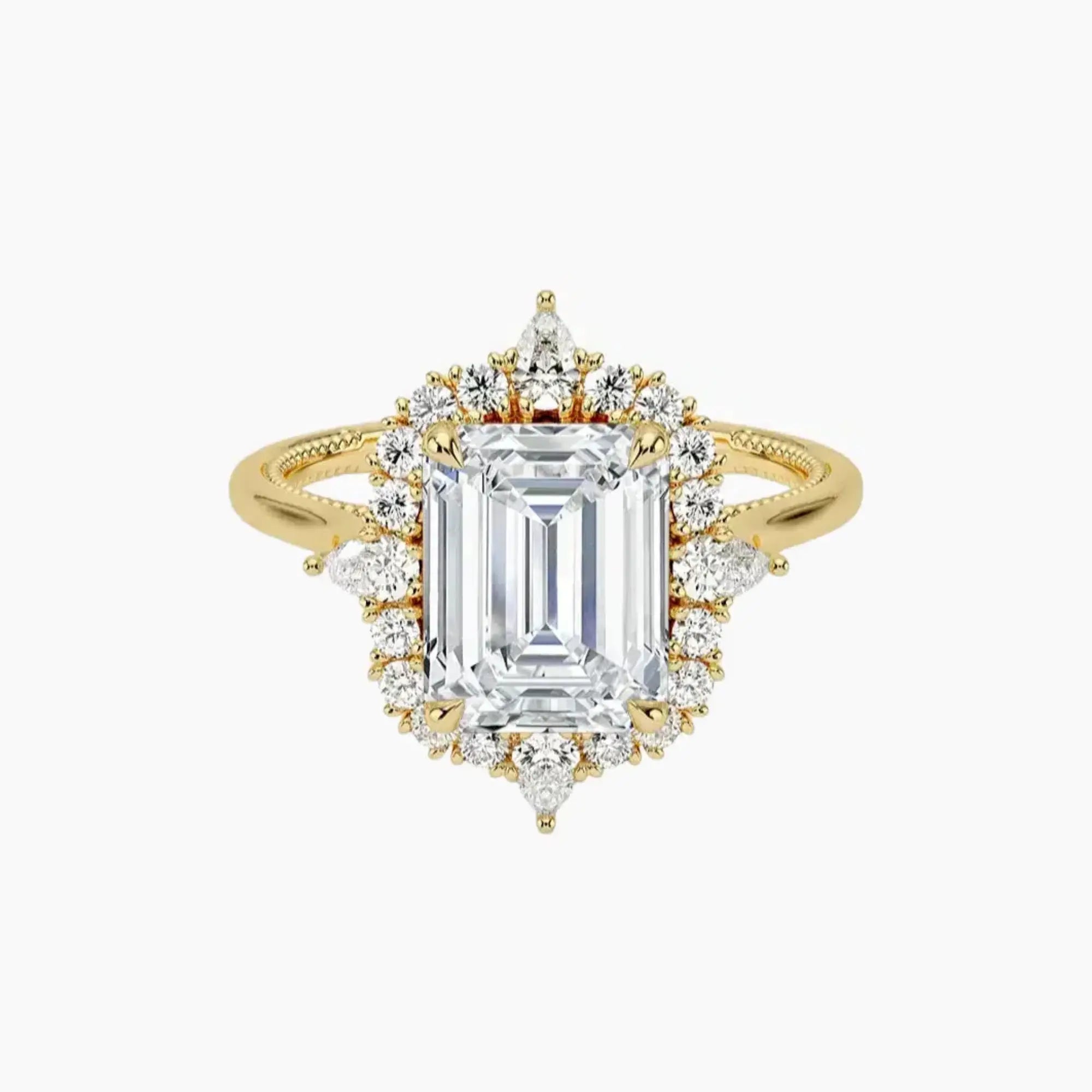 Elara Emerald Designer 2.5 Carat Lab Grown Diamond Engagement Ring in 14K Yellow Gold