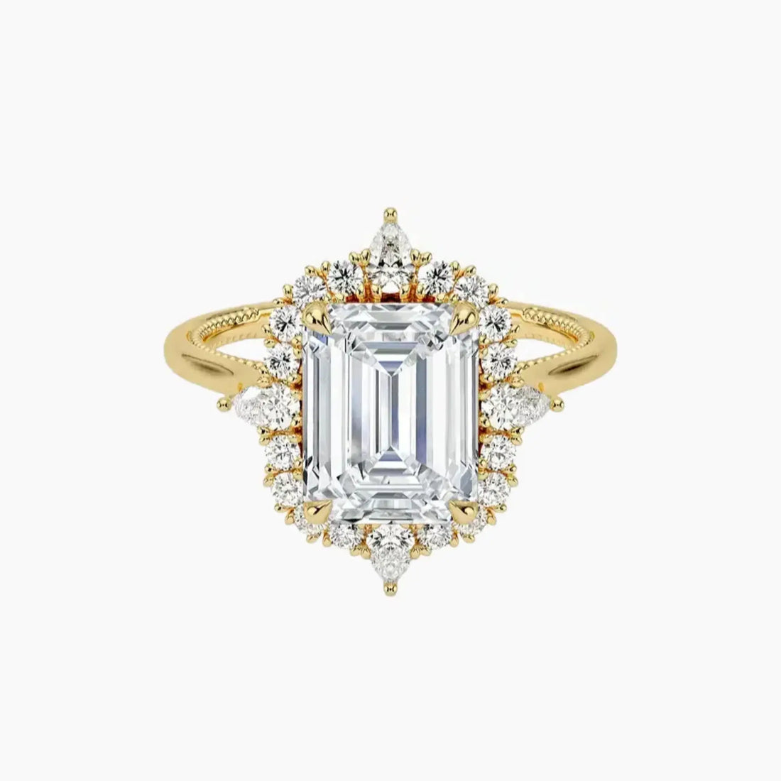 Elara Emerald Designer 1.5 Carat Lab Grown Diamond Engagement Ring in 14K White Gold