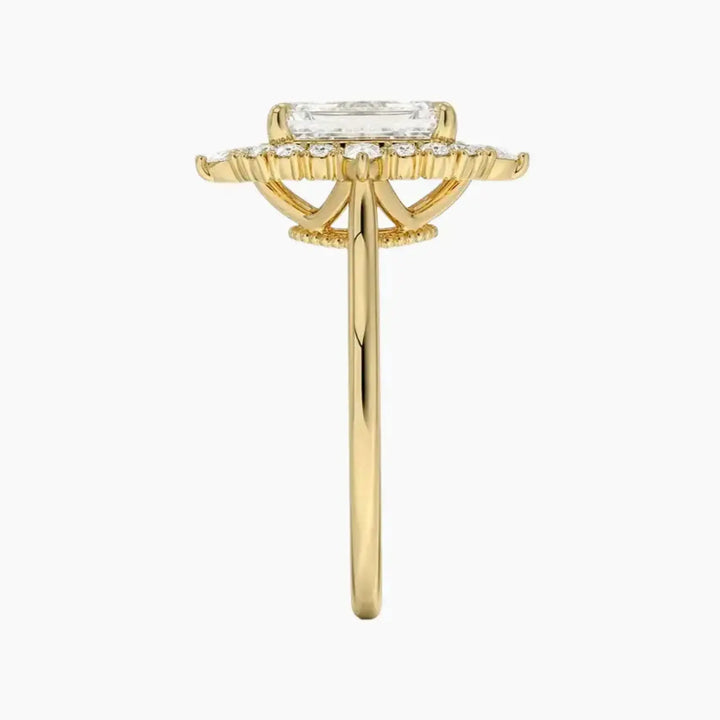 Elara Emerald Designer 2 Carat Lab Grown Diamond Engagement Ring in 18K Rose Gold