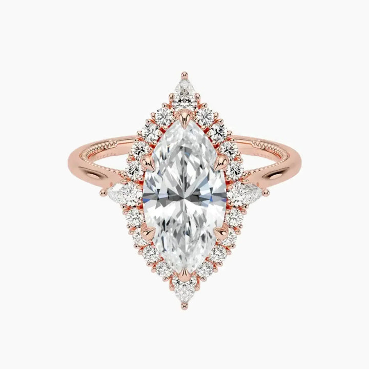 Elara Marquise Designer 1.5 Carat Lab Grown Diamond Engagement Ring in 14K Rose Gold