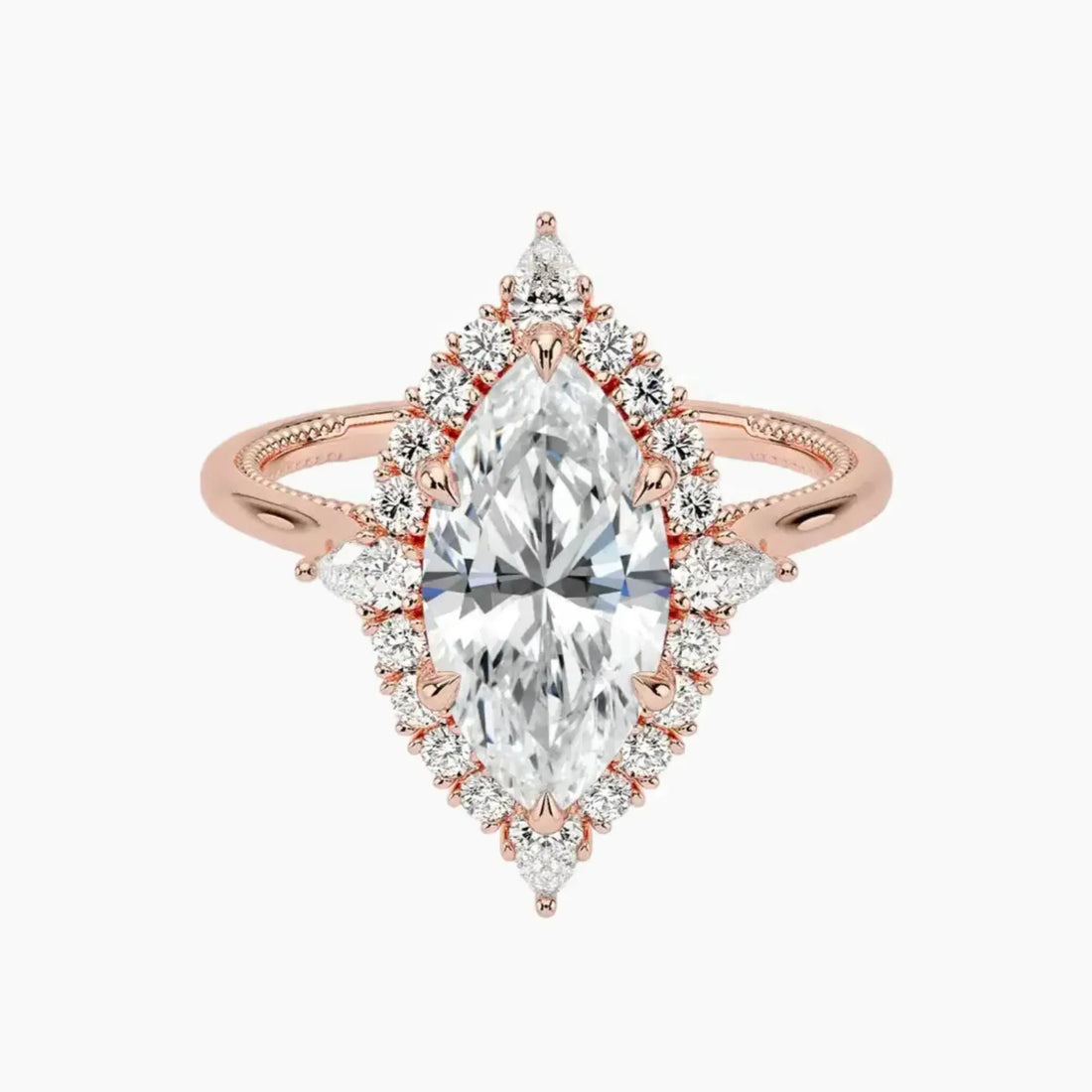 Elara Marquise Designer 1.5 Carat Lab Grown Diamond Engagement Ring in 18K Rose Gold