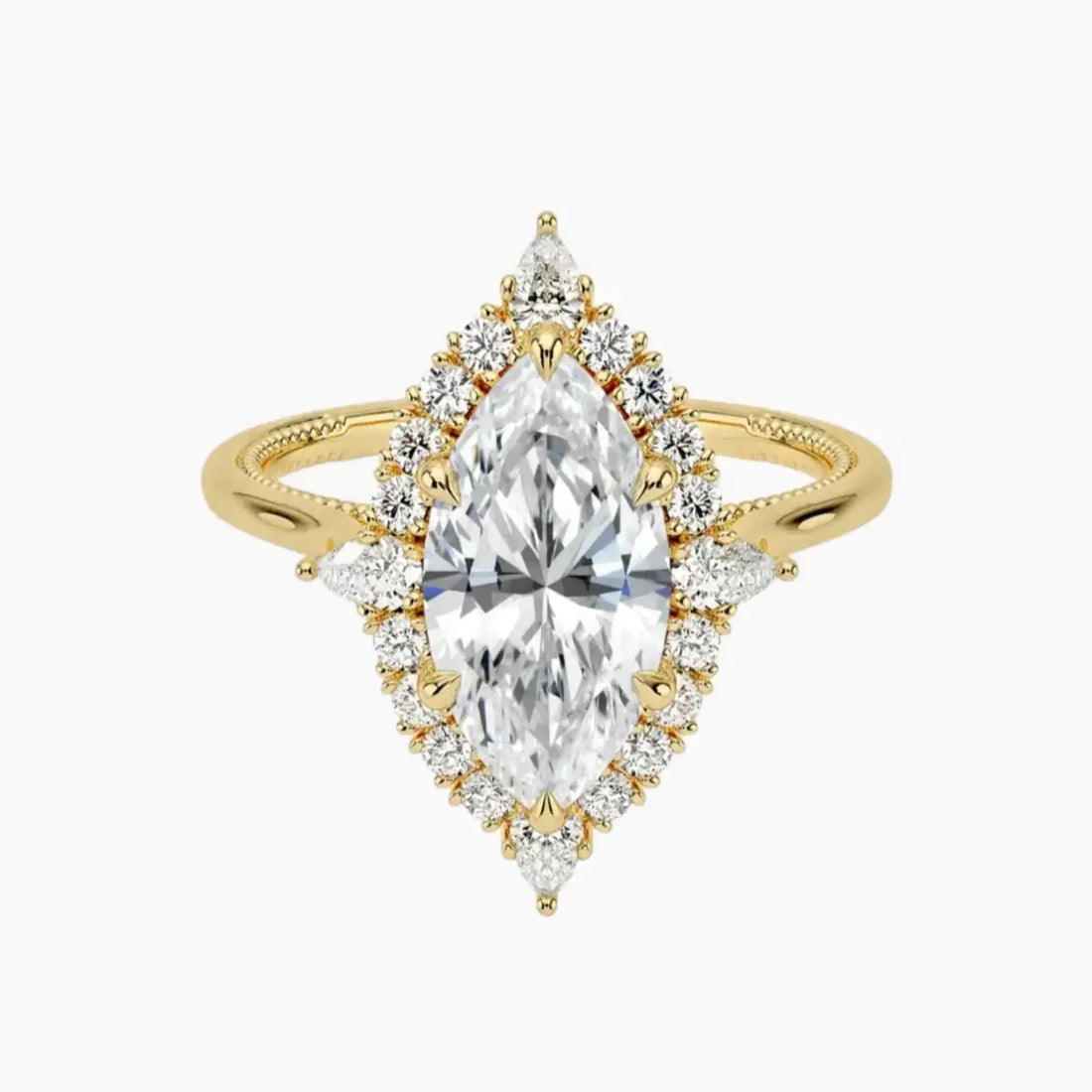 Elara Marquise Designer 3 Carat Lab Grown Diamond Engagement Ring in 18K Yellow Gold