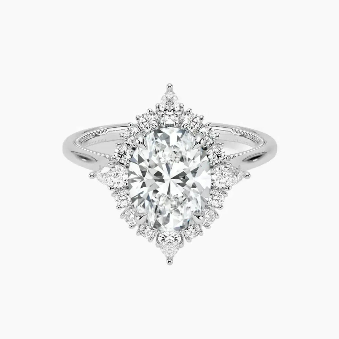 Elara Oval Designer 1.5 Carat Lab Grown Diamond Engagement Ring in 14K White Gold