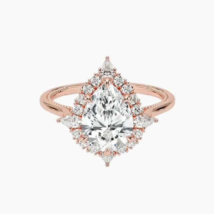 Elara Pear Designer 1.5 Carat Lab Grown Diamond Engagement Ring in 14K Rose Gold