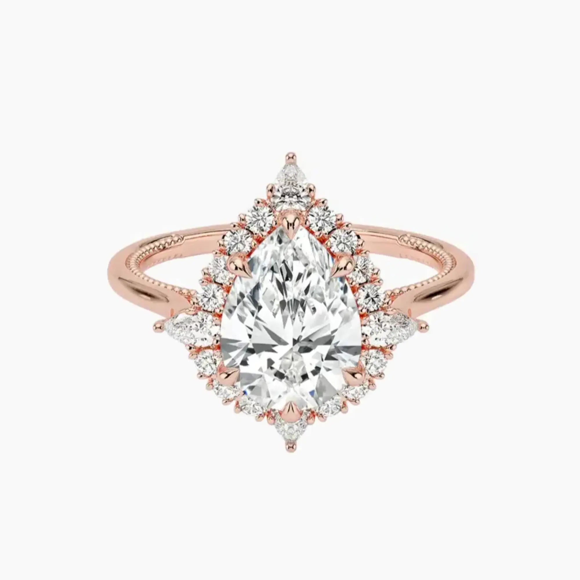 Elara Pear Designer 2 Carat Lab Grown Diamond Engagement Ring in 14K Rose Gold