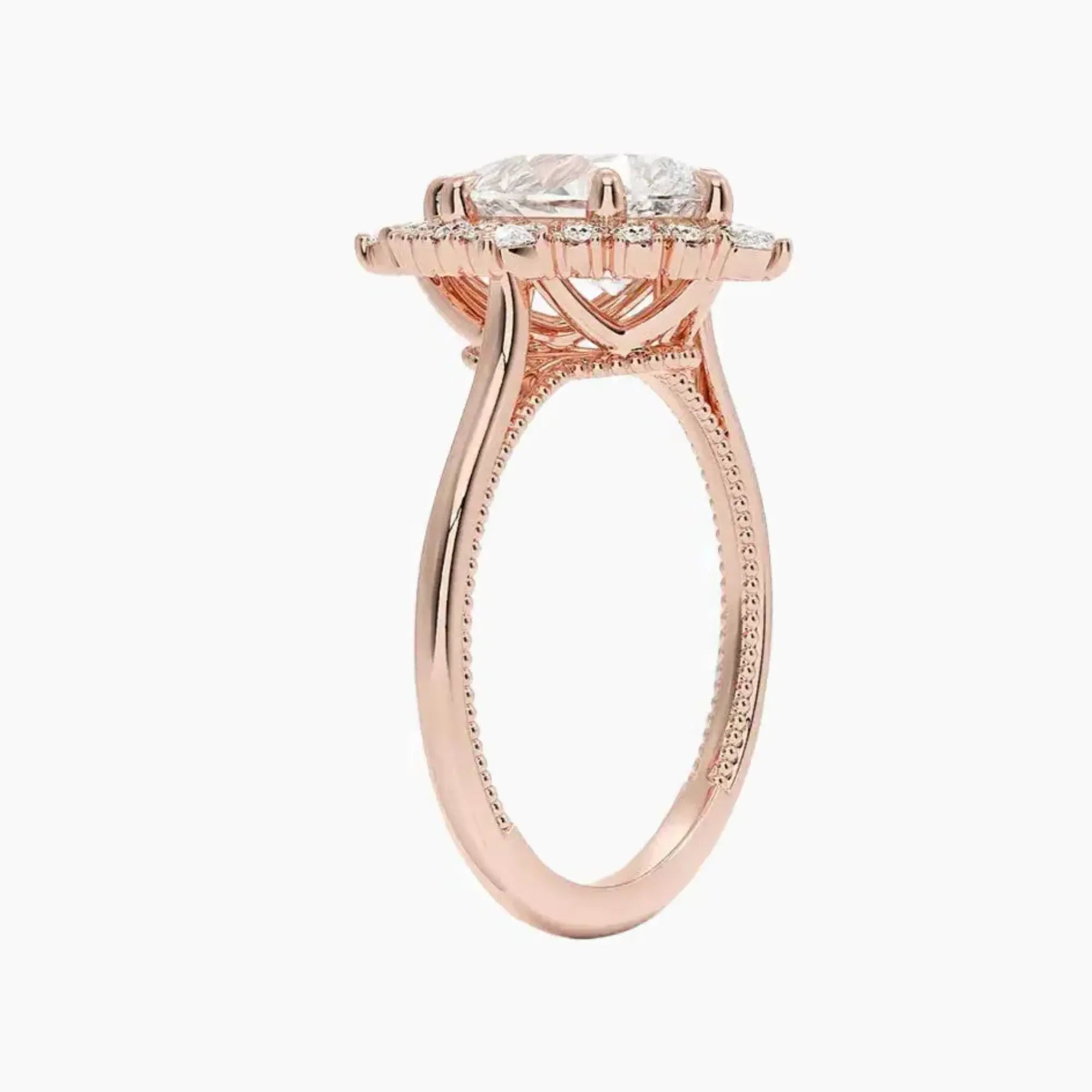 Elara Pear Designer Diamond Ring Setting in 14K Rose Gold