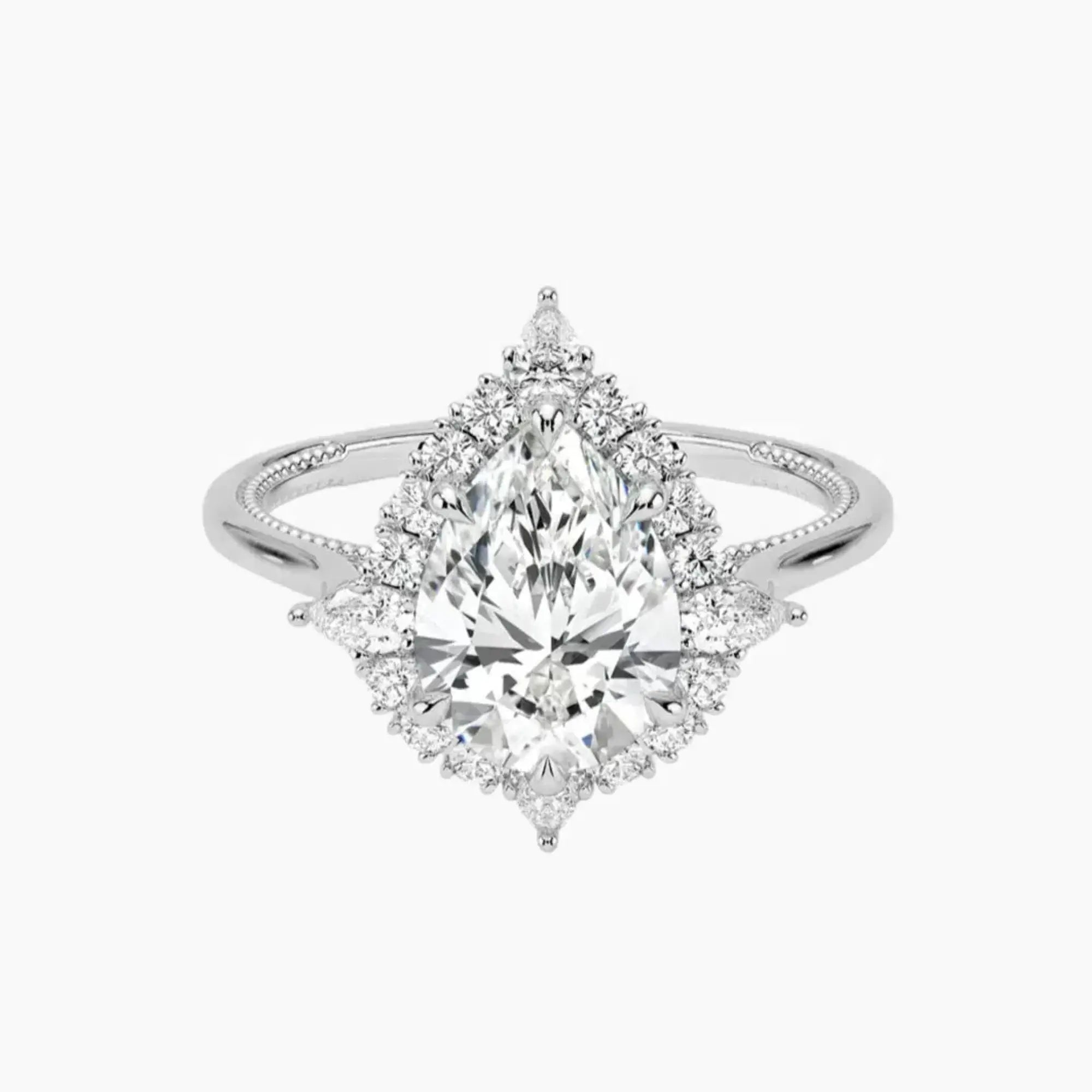 Elara Pear Designer 3 Carat Lab Grown Diamond Engagement Ring in 18K Yellow Gold