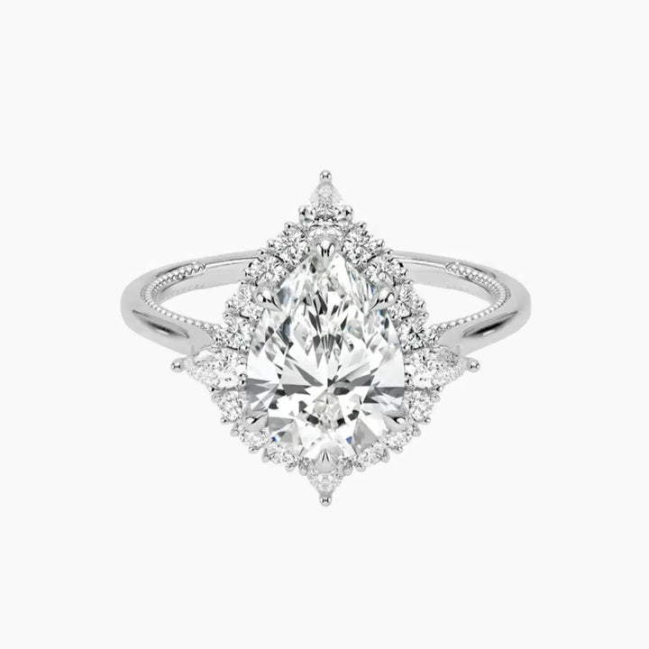 Elara Pear Designer 1.5 Carat Lab Grown Diamond Engagement Ring in 18K White Gold
