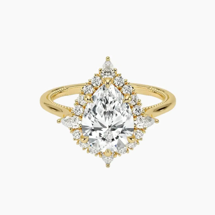 Elara Pear Designer 2 Carat Lab Grown Diamond Engagement Ring in 18K Yellow Gold