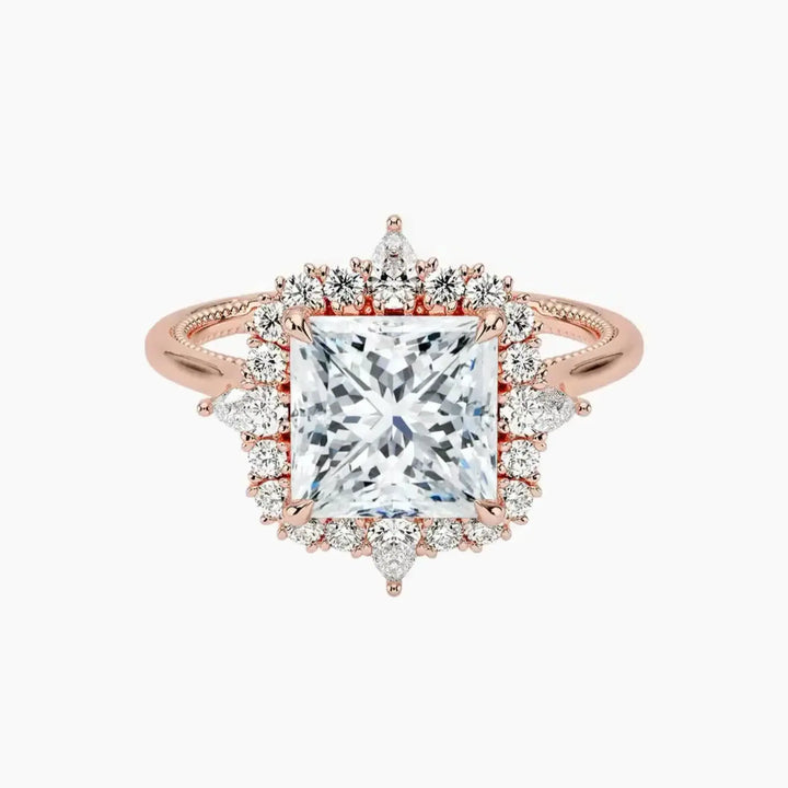 Elara Princess Designer 2.5 Carat Lab Grown Diamond Engagement Ring in 18K Rose Gold