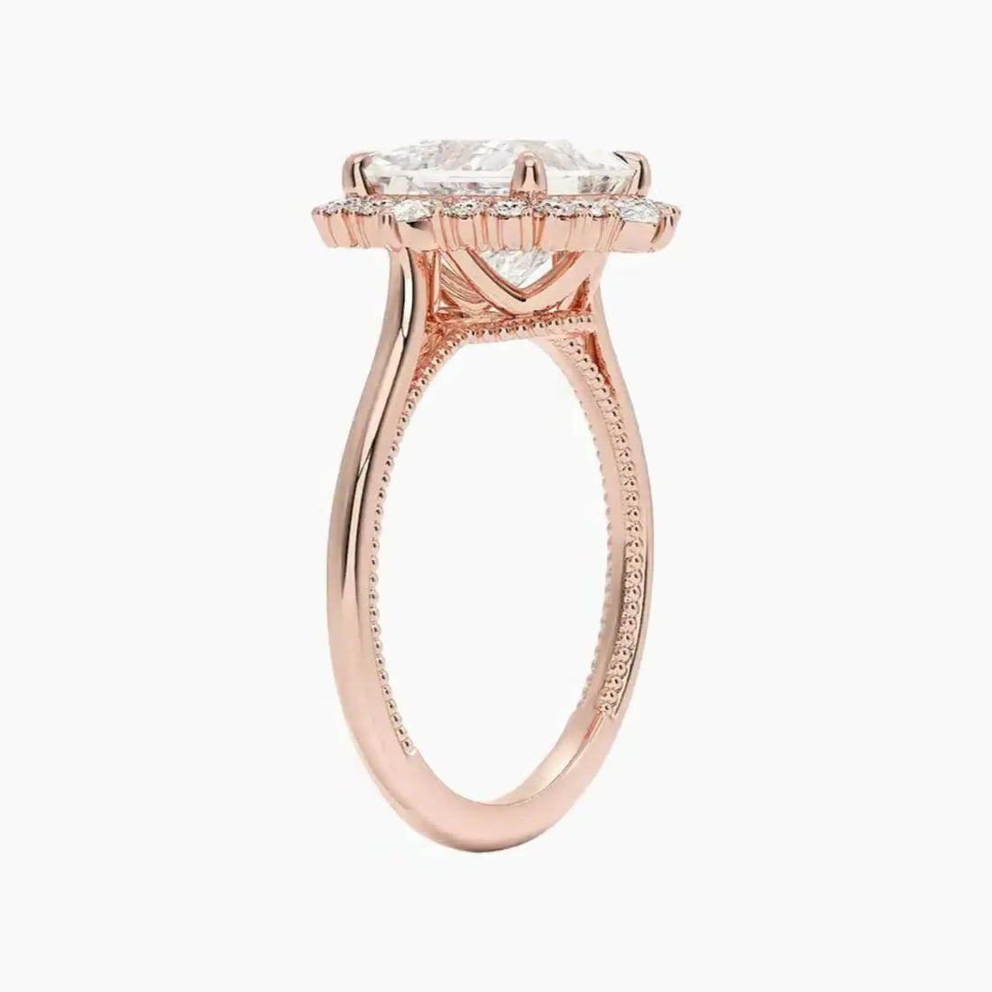 Elara Princess Designer 2.5 Carat Lab Grown Diamond Engagement Ring in 14K Rose Gold