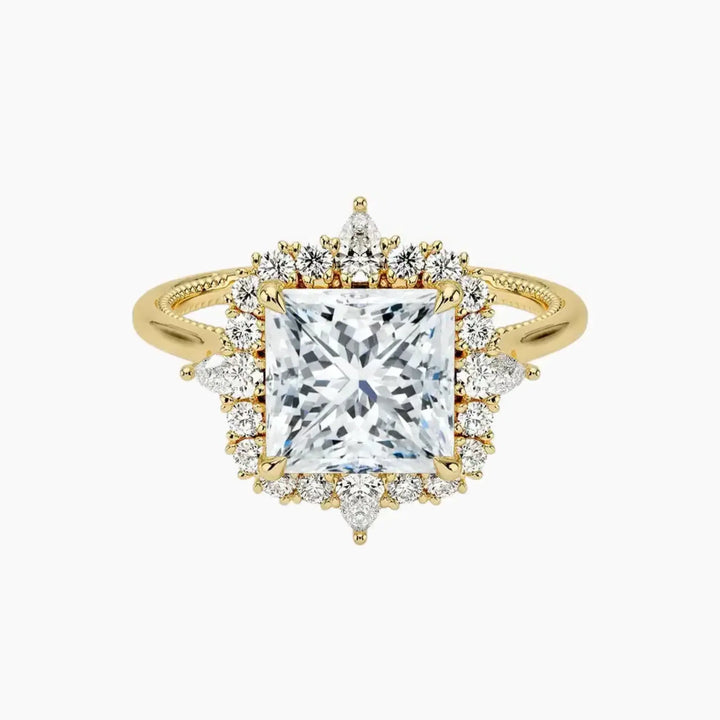 Elara Princess Designer 2.5 Carat Lab Grown Diamond Engagement Ring in 14K Yellow Gold