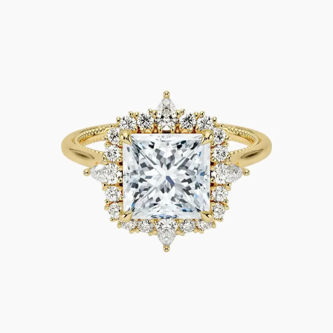 Elara Princess Designer 2 Carat Lab Grown Diamond Engagement Ring in 14K Yellow Gold