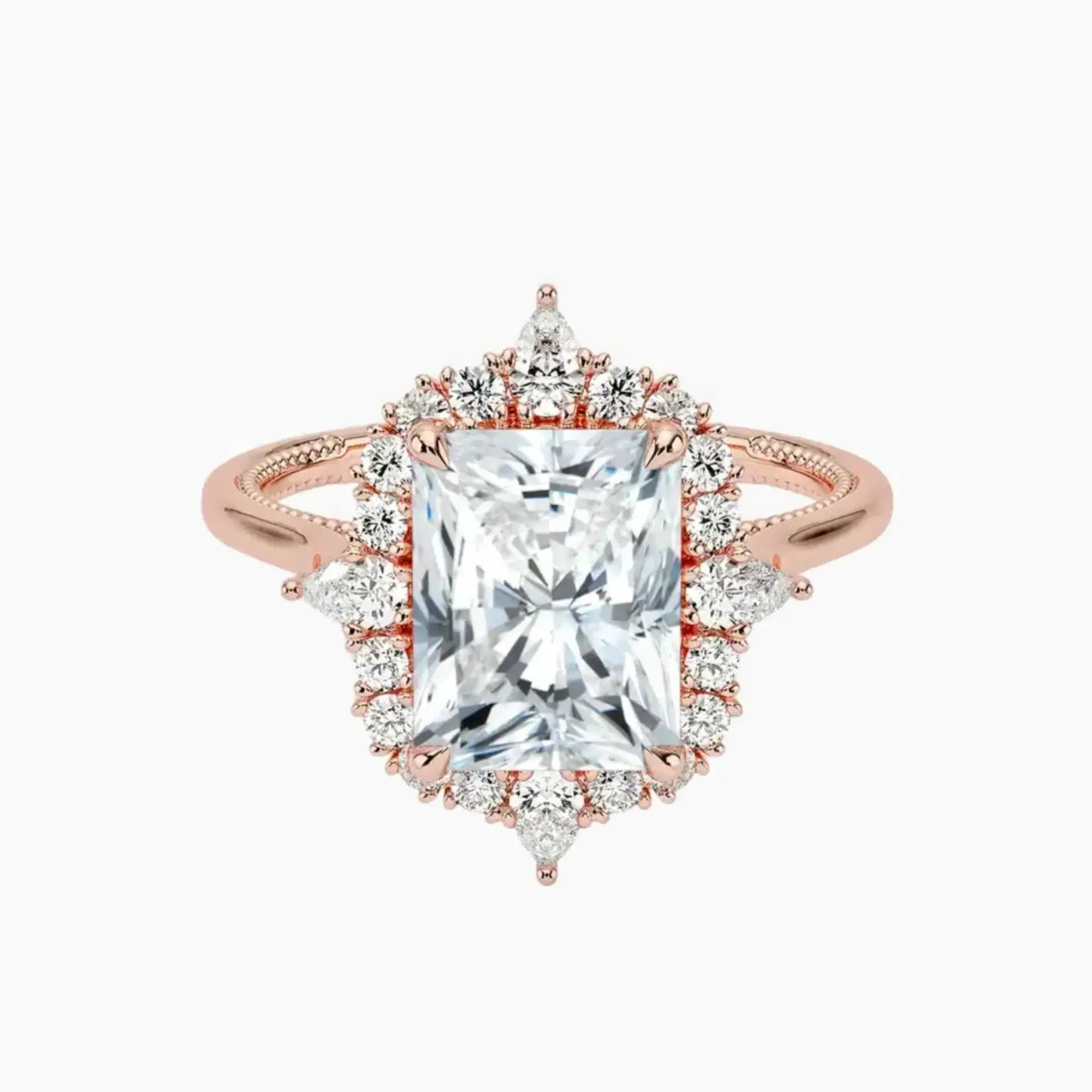 Elara Radiant Designer 1 Carat Lab Grown Diamond Engagement Ring in 18K White Gold