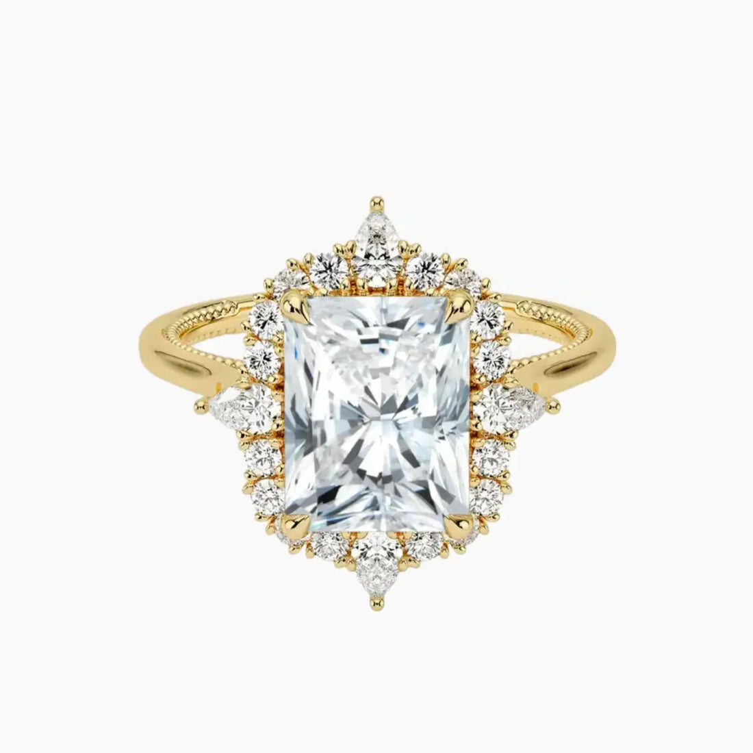 Elara Radiant Designer 1 Carat Lab Grown Diamond Engagement Ring in 18K Yellow Gold