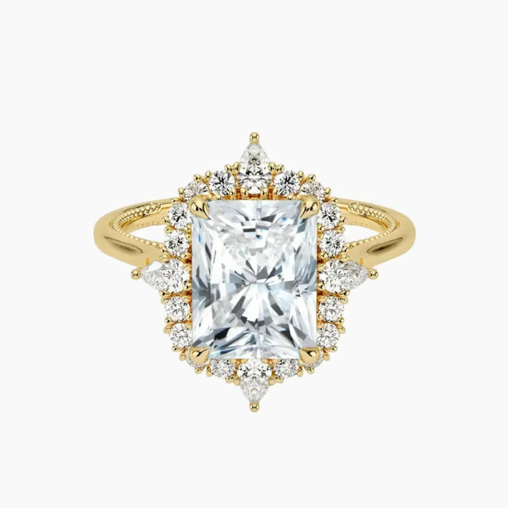 Elara Radiant Designer 2 Carat Lab Grown Diamond Engagement Ring in 14K Yellow Gold