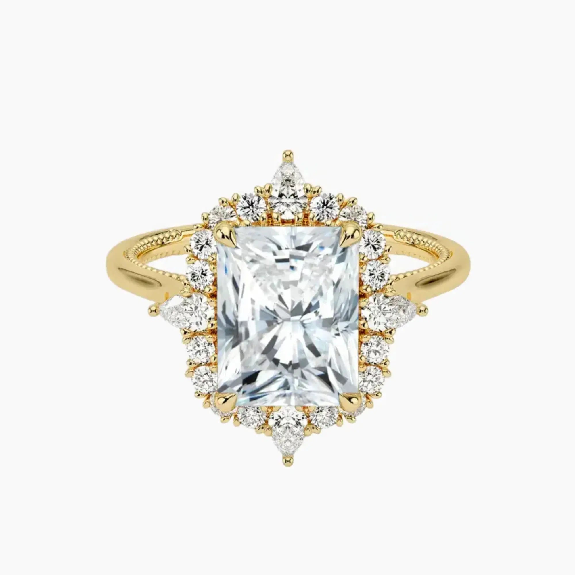 Elara Radiant Designer 3 Carat Lab Grown Diamond Engagement Ring in 14K Yellow Gold