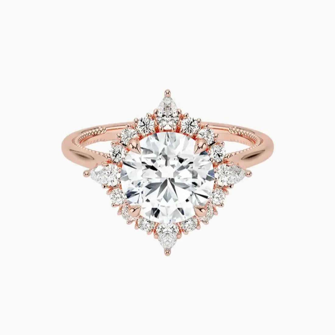 Elara Round Designer 1 Carat Lab Grown Diamond Engagement Ring in 14K White Gold