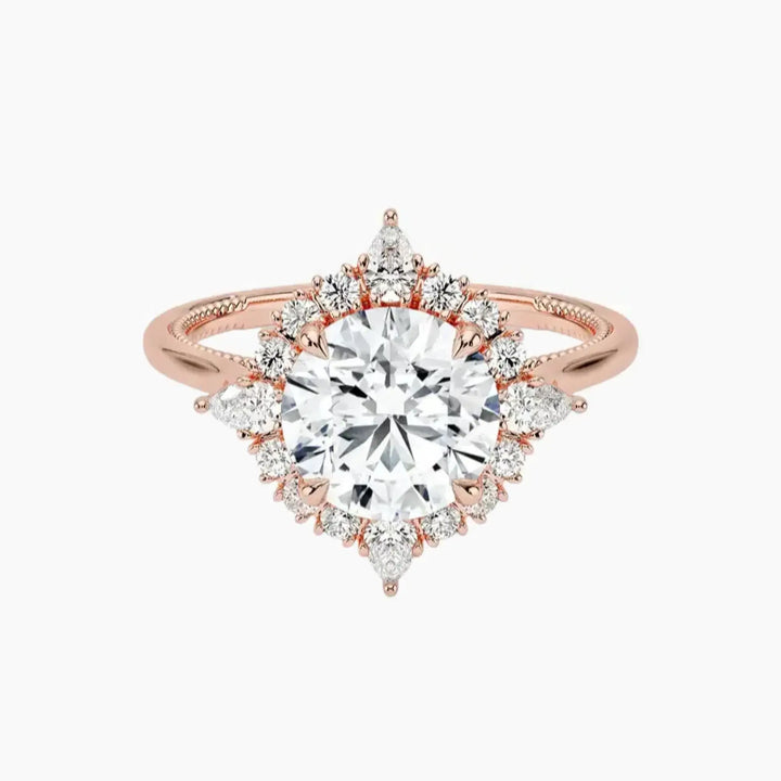 Elara Round Designer 2 Carat Lab Grown Diamond Engagement Ring in 14K Rose Gold