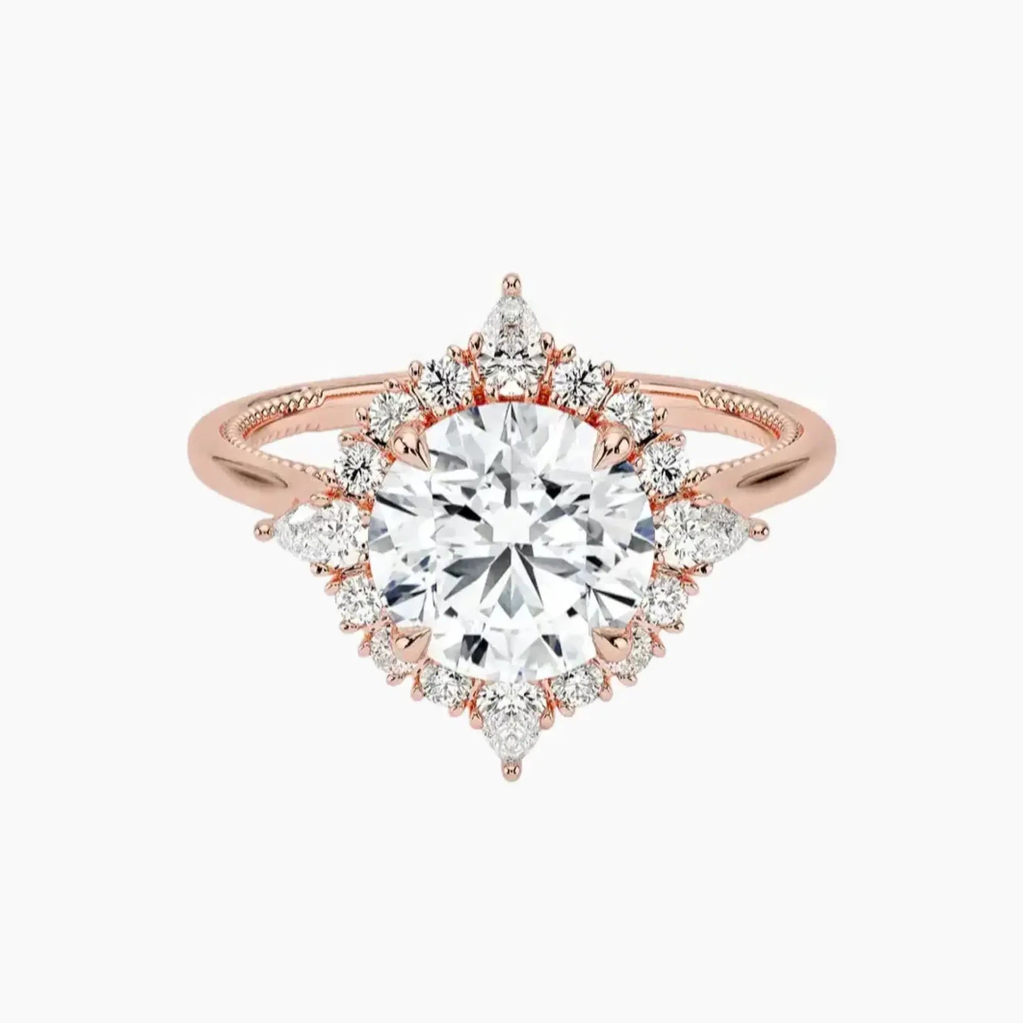Elara Round Designer 2.5 Carat Lab Grown Diamond Engagement Ring in 14K Rose Gold