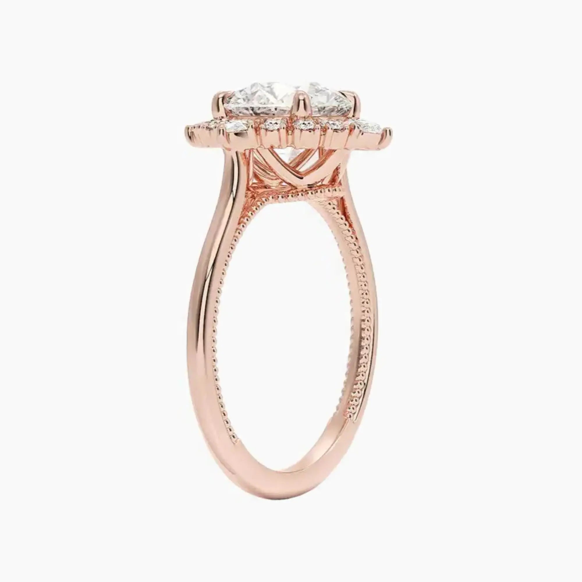 Elara Round Designer 1 Carat Lab Grown Diamond Engagement Ring in 18K White Gold