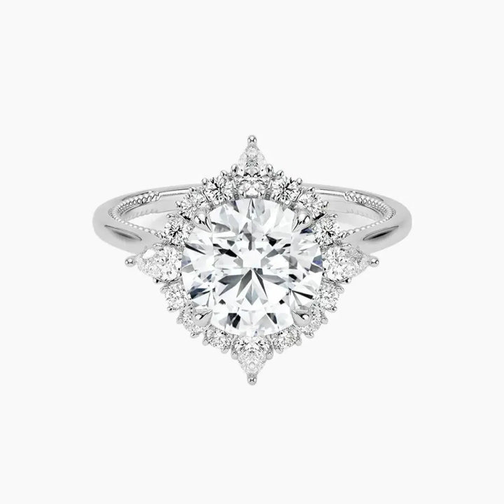 Elara Round Designer 1.5 Carat Lab Grown Diamond Engagement Ring in 18K White Gold