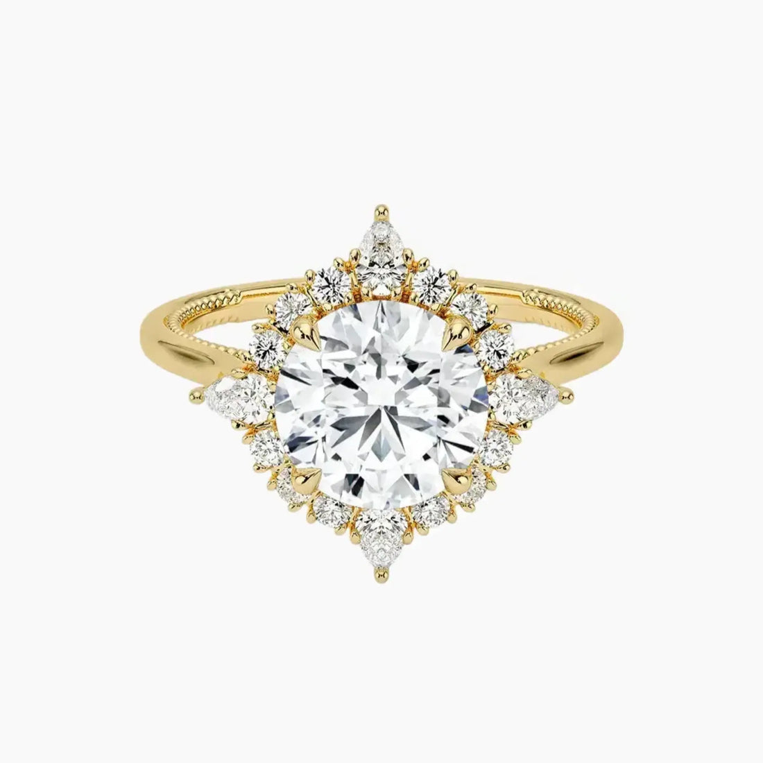 Elara Round Designer 3 Carat Lab Grown Diamond Engagement Ring in 14K Yellow Gold