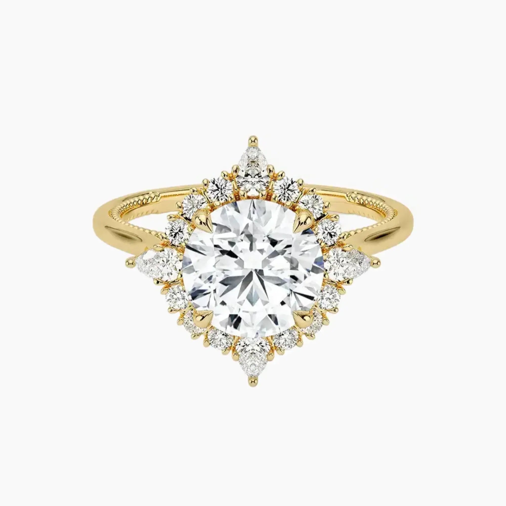 Elara Round Designer 3 Carat Lab Grown Diamond Engagement Ring in 18K White Gold