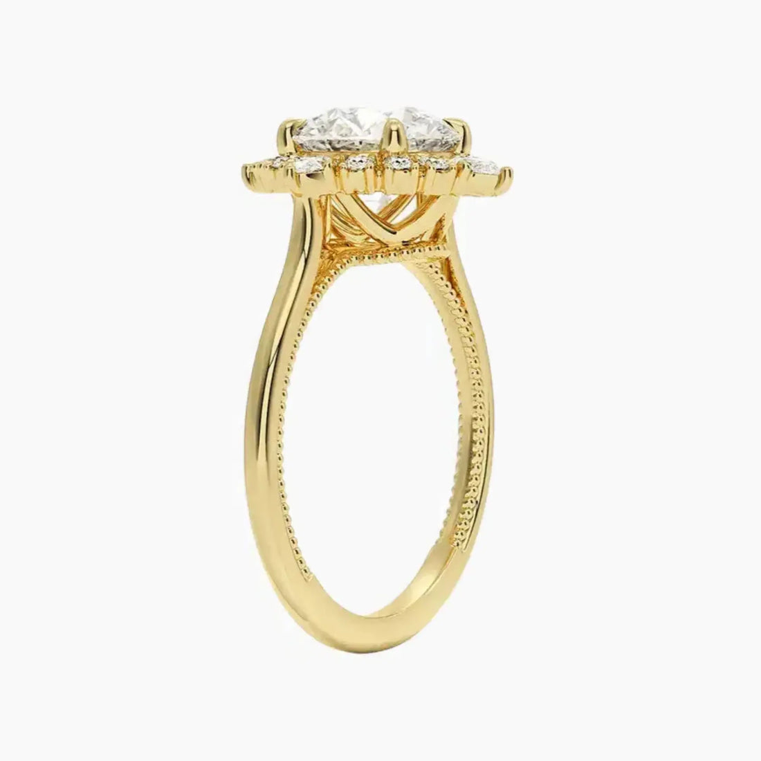 Elara Round Designer 2 Carat Lab Grown Diamond Engagement Ring in 14K Rose Gold