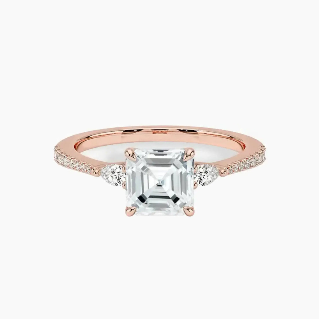 Calliope Pave Asscher Three Stone 3 Carat Lab Grown Diamond Engagement Ring in 14K Yellow Gold