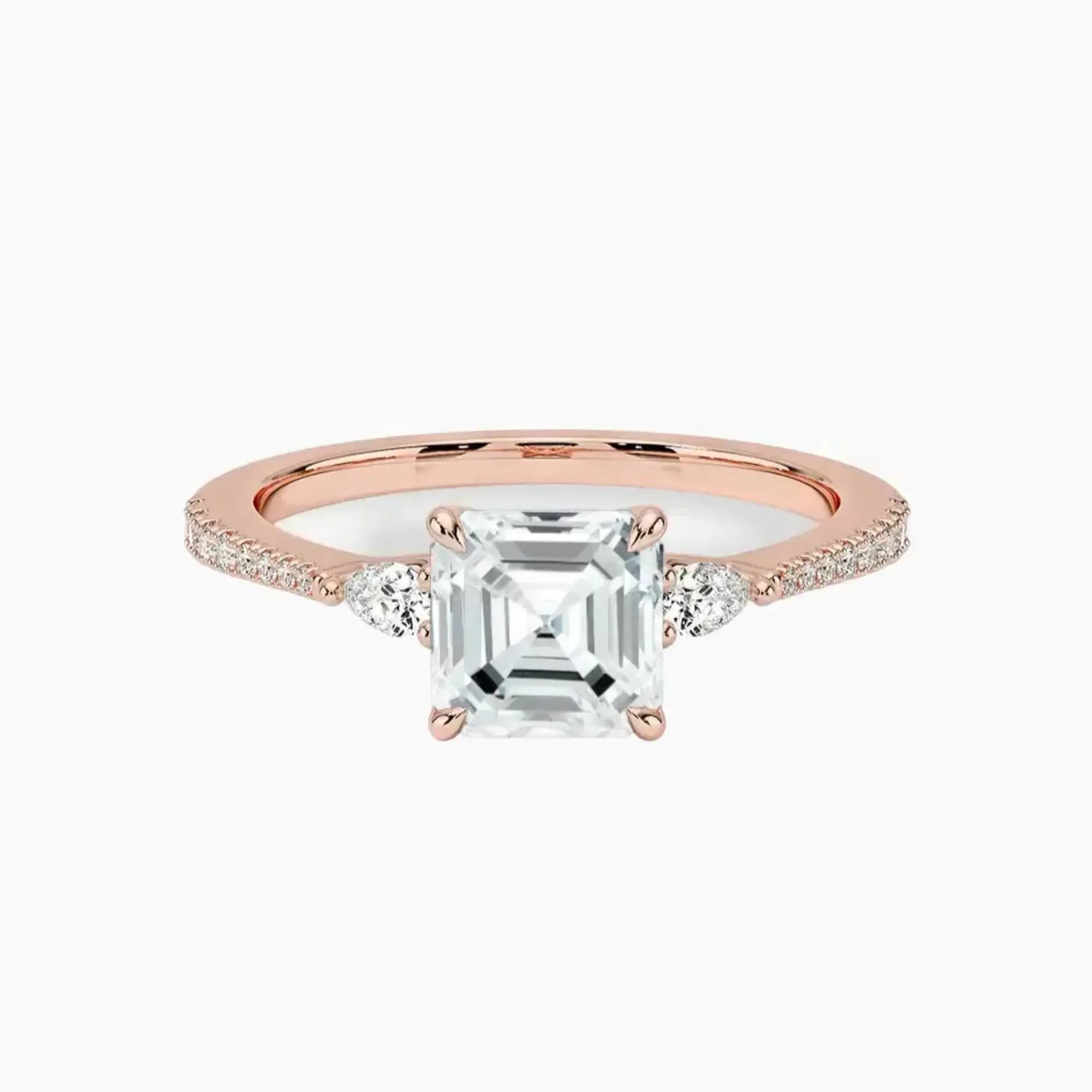 Calliope Pave Asscher Three Stone 1 Carat Lab Grown Diamond Engagement Ring in 14K Yellow Gold