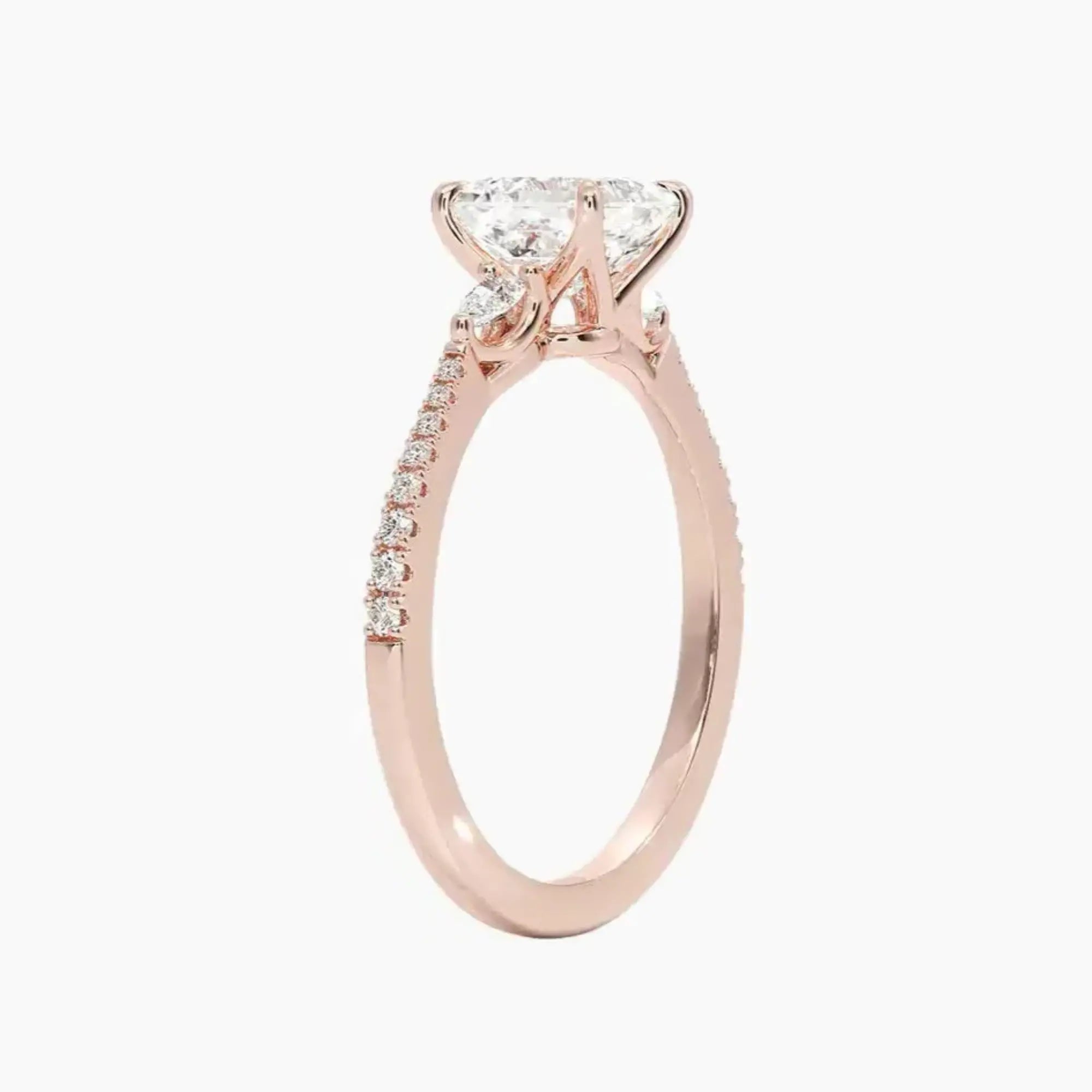 Calliope Pave Asscher Three Stone Diamond Ring Setting in 14K Yellow Gold