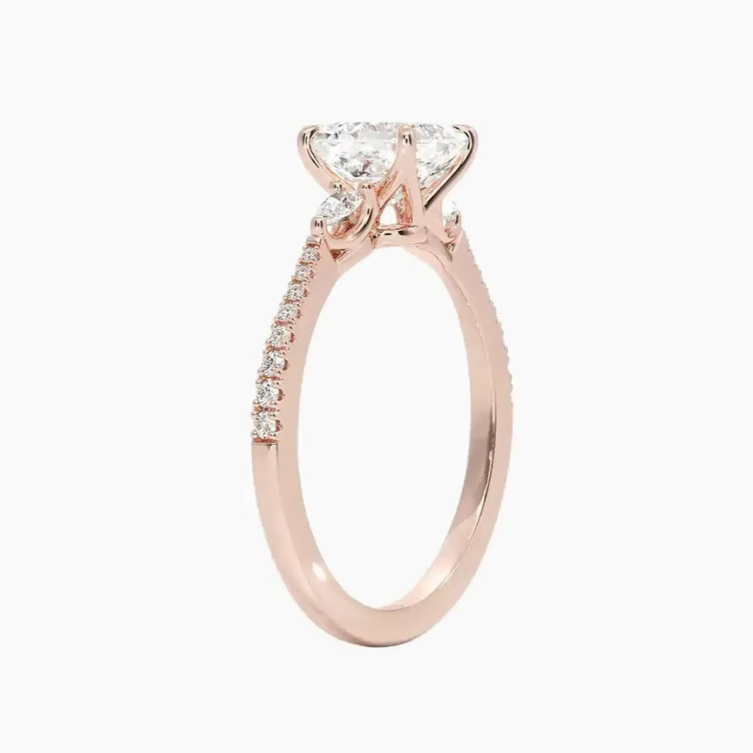 Calliope Pave Asscher Three Stone 2.5 Carat Lab Grown Diamond Engagement Ring in 18K Yellow Gold
