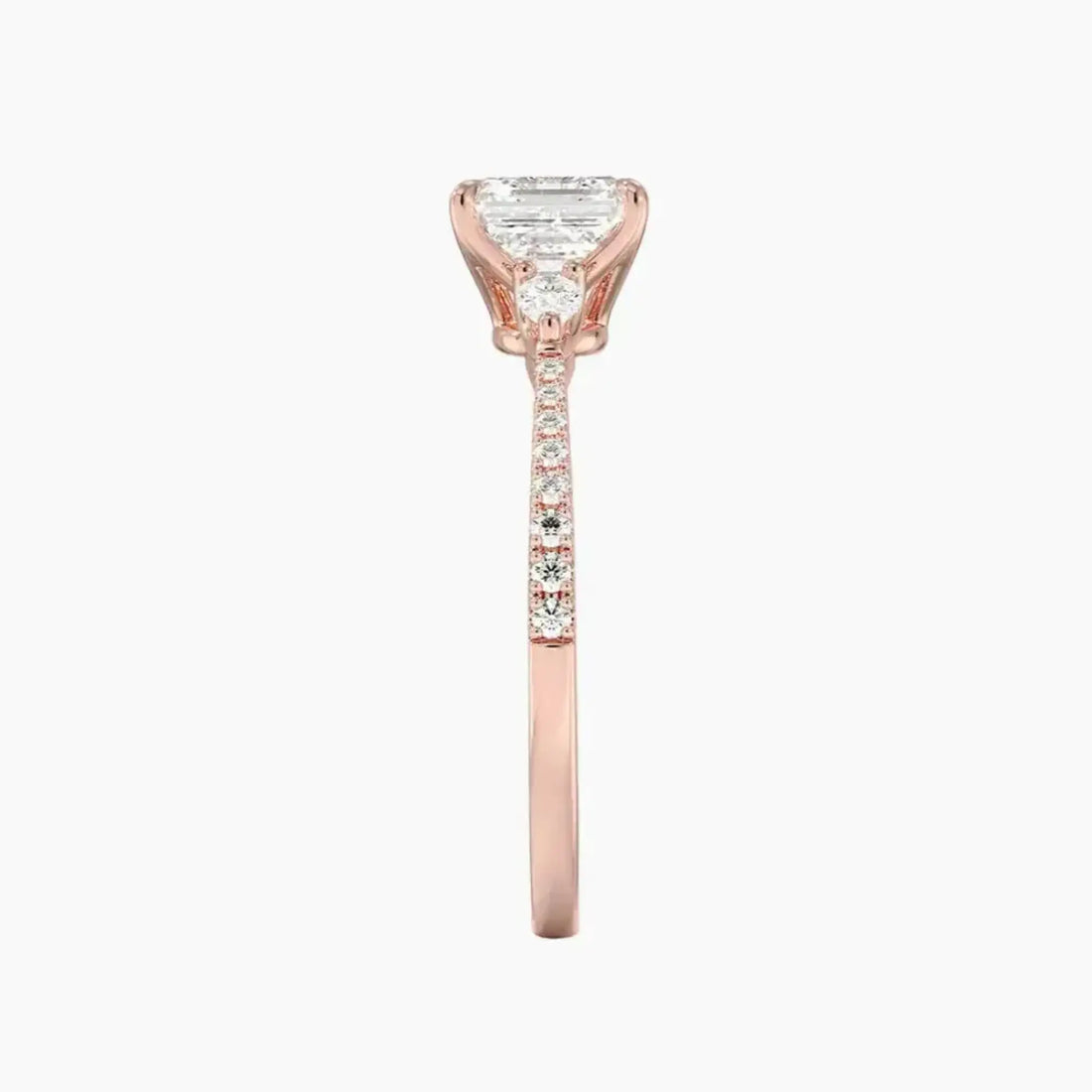 Calliope Pave Asscher Three Stone Diamond Ring Setting in 18K Yellow Gold